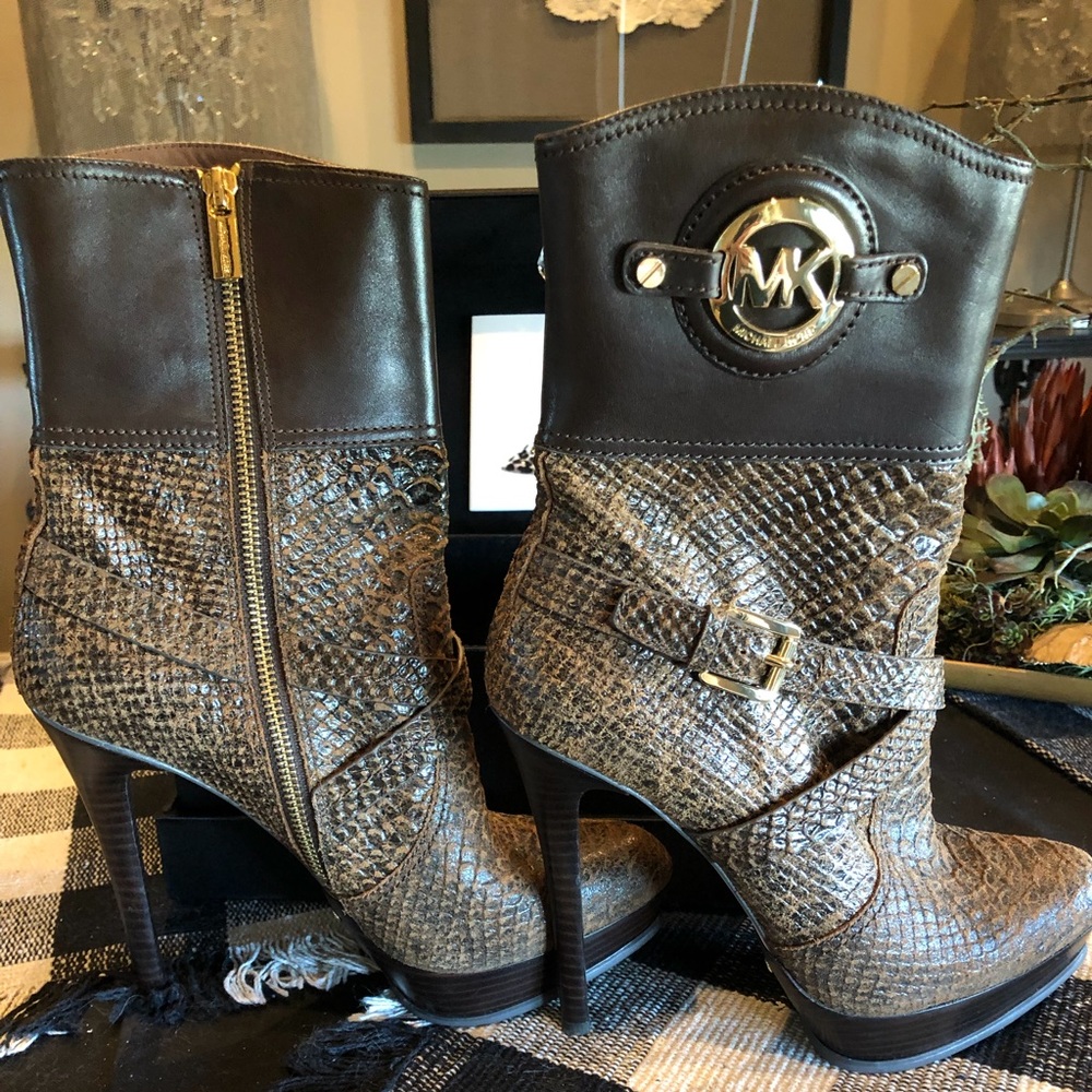Mk Brown Python Embossed Leather Short Boots - image 2